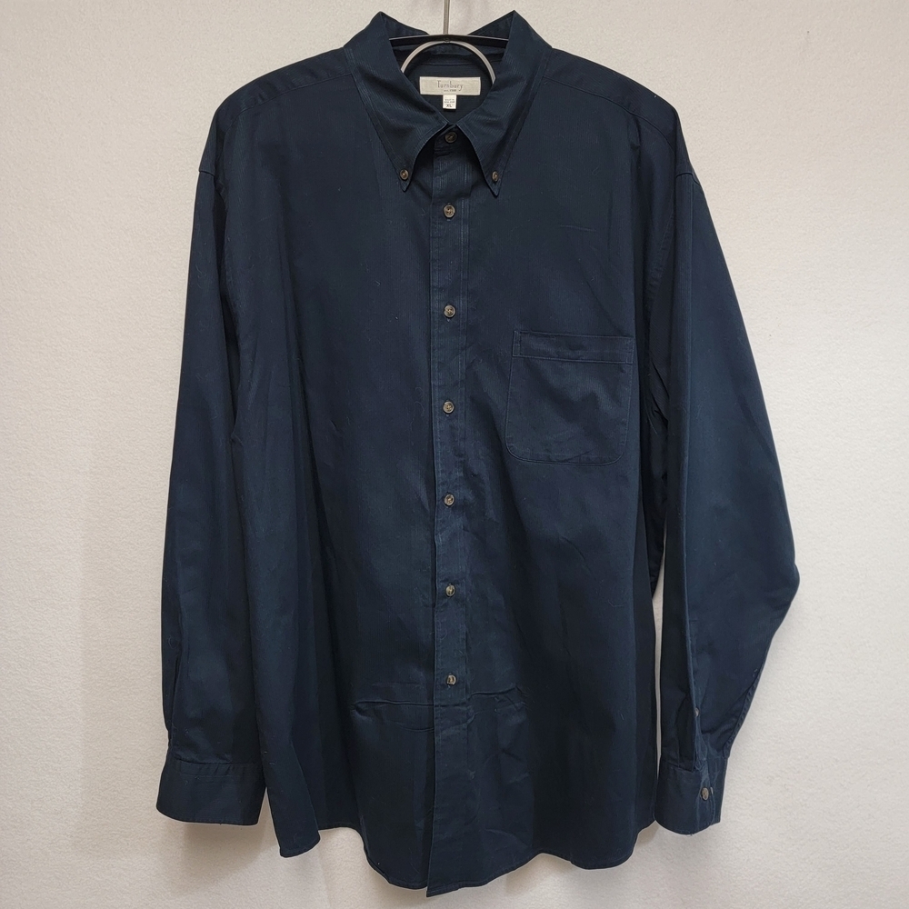 Turnbury Mens Size XL Long Sleeve Button Front Navy Shirt 100% Cotton